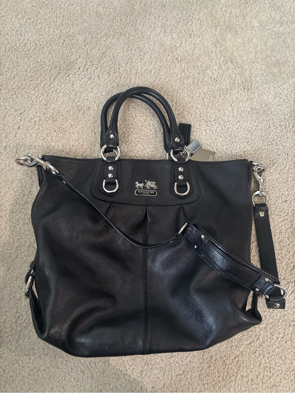 Coach Madison Lindsay 2012 Black Leather Shoulder Tote with Detachable Strap